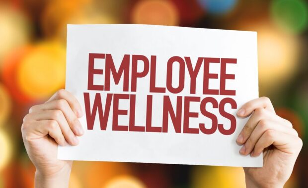 employee benefits placard with bokeh background