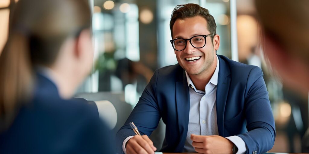 confident financial advisor providing expert guidance with a reassuring smile
