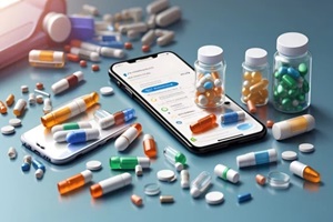 advertisement of phone application for finding and ordering medicines designs