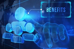 businessman selecting benefits on employee benefits consulting virtual screen